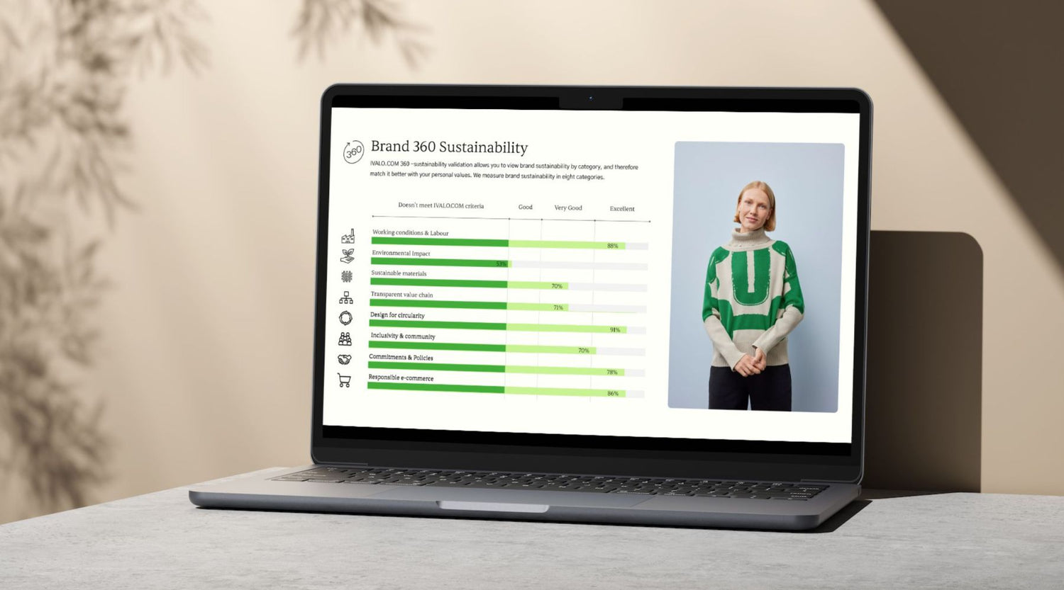 Computer screen with IVALO.COM 360 Sustainability Validation