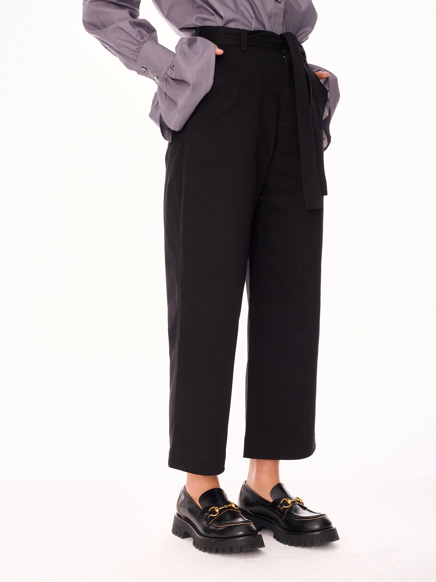 Remo Straight Cut 7/8 Cotton Trousers Black