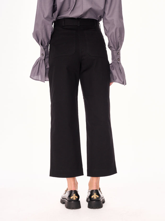Remo Straight Cut 7/8 Cotton Trousers Black