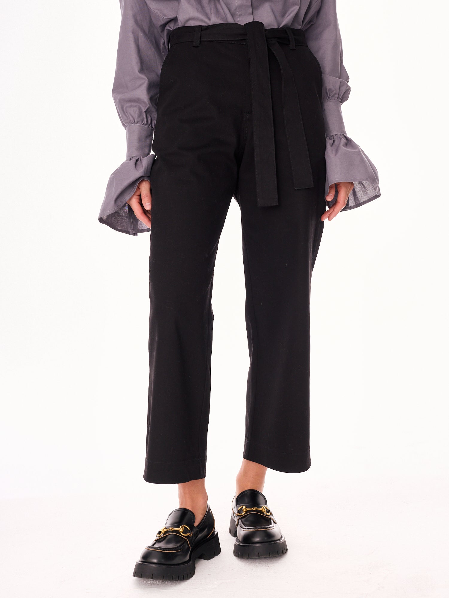 Remo Straight Cut 7/8 Cotton Trousers Black