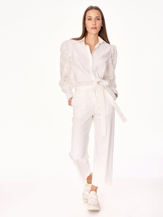 Remo Straight Cut 7/8 Cotton Trousers Ecru