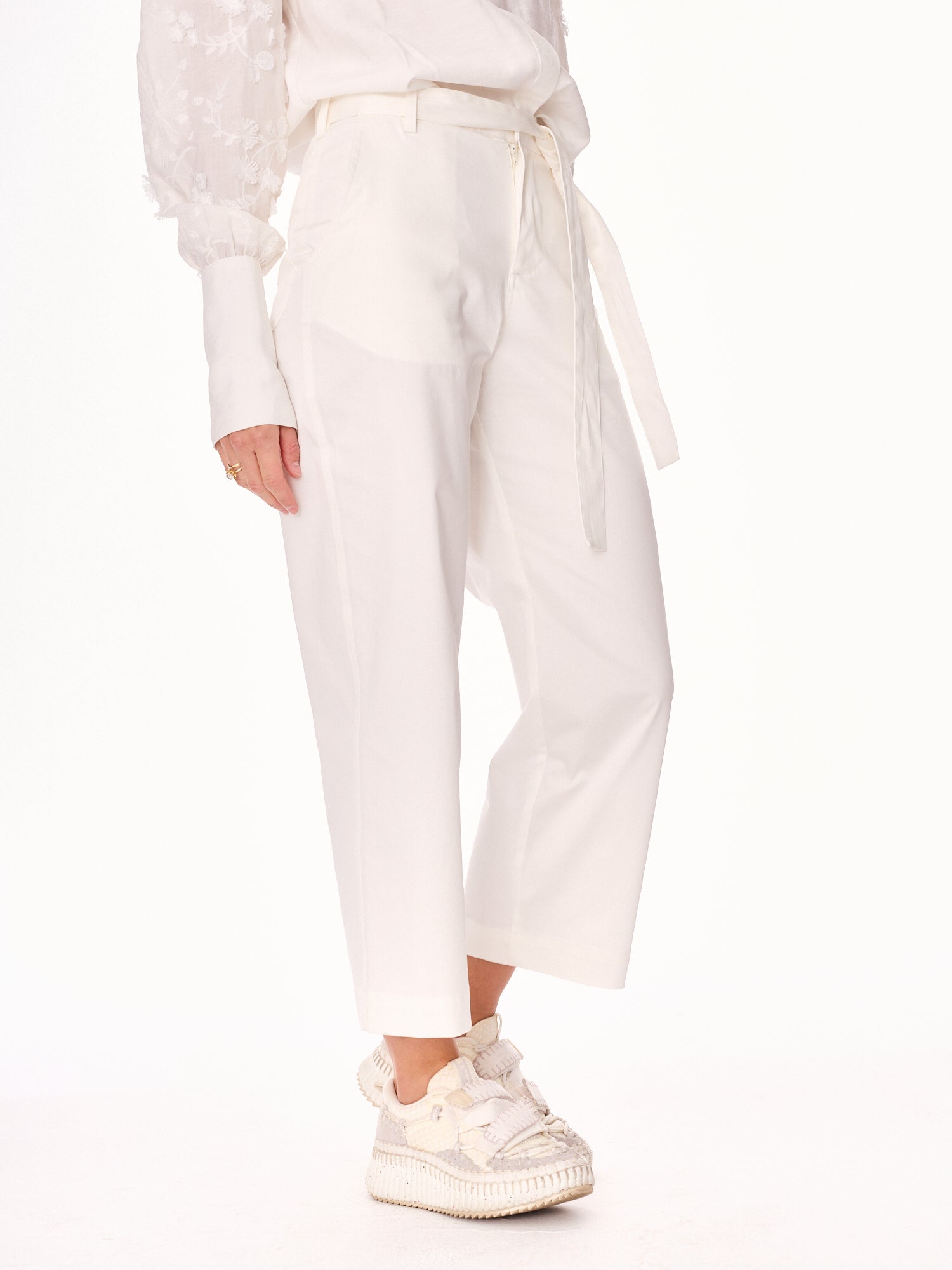 Remo Straight Cut 7/8 Cotton Trousers Ecru
