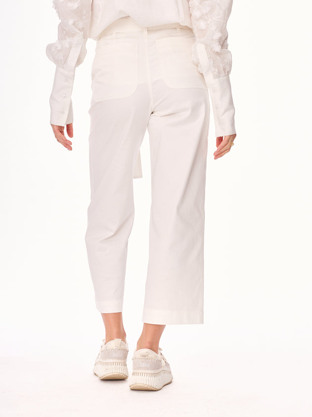 Remo Straight Cut 7/8 Cotton Trousers Ecru