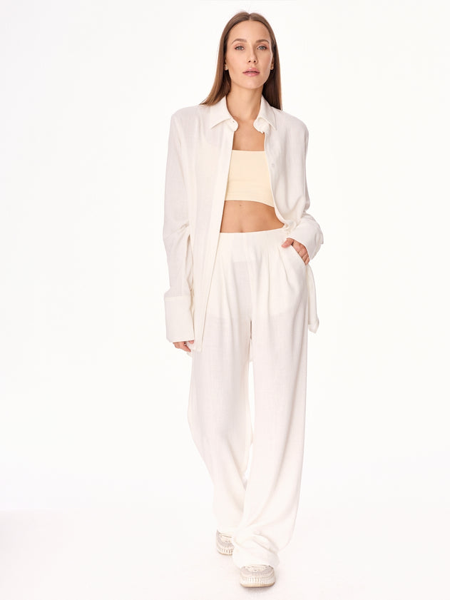 Ora Viscose and Linen Oversized Open Back Shirt Ecru