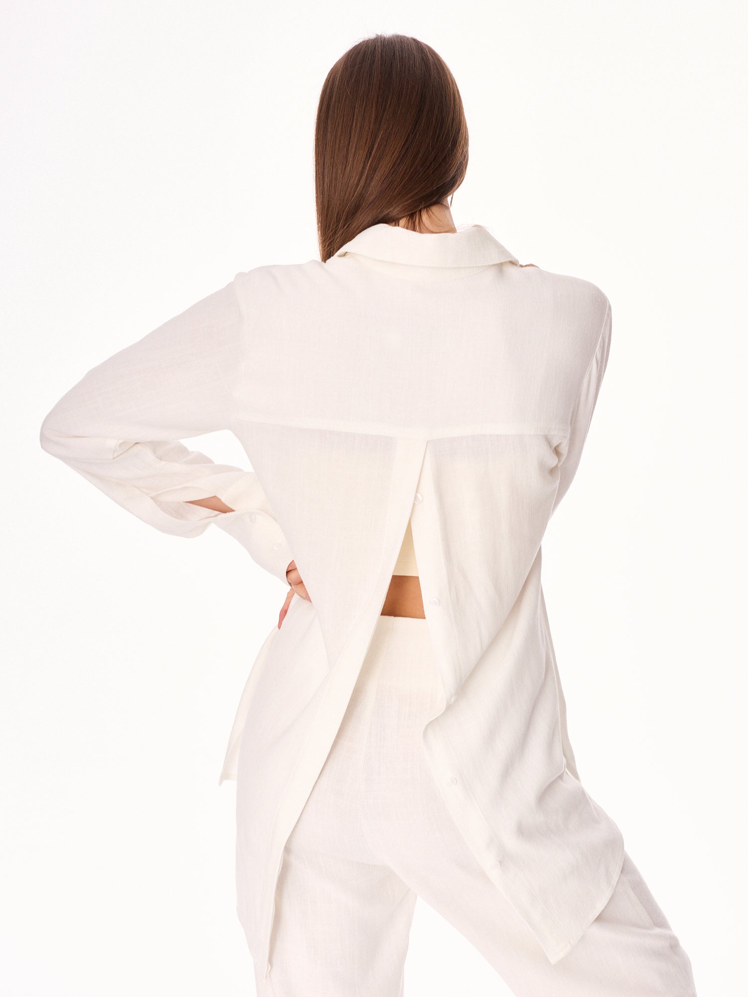 Ora Viscose and Linen Oversized Open Back Shirt Ecru