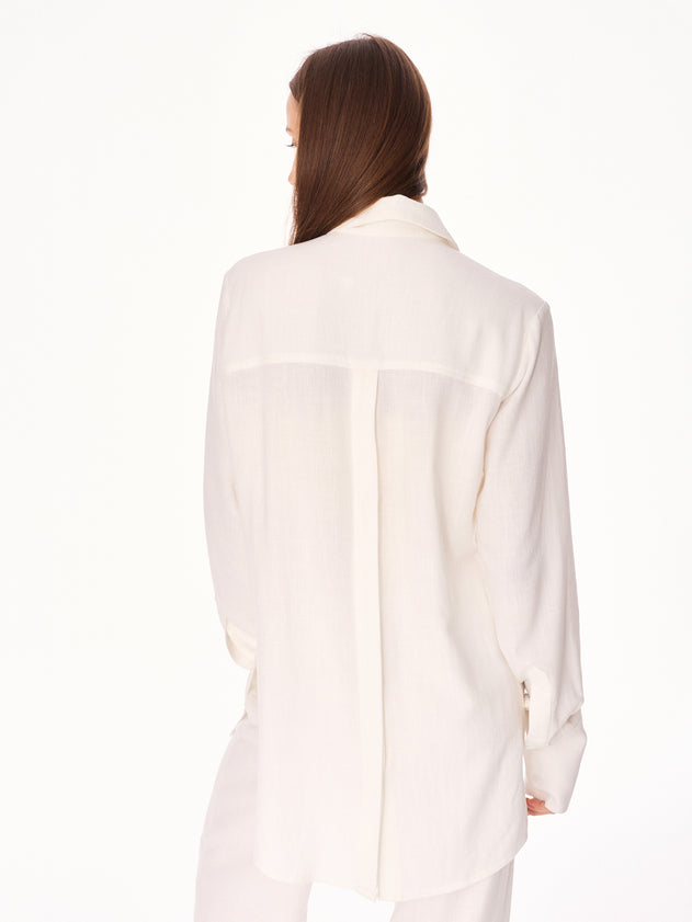 Ora Viscose and Linen Oversized Open Back Shirt Ecru