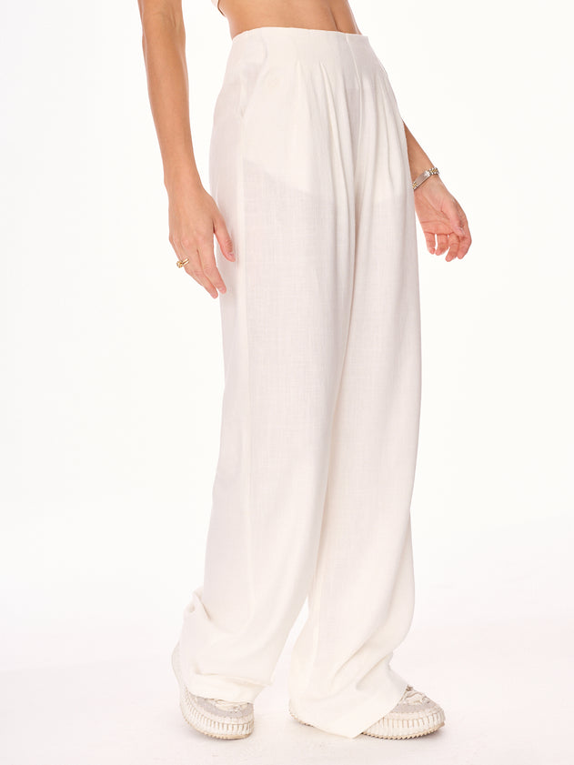 Ora High-Waist Viscose and Linen Trousers Ecru