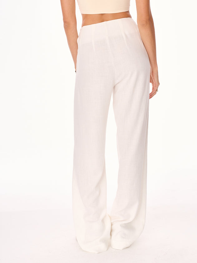 Ora High-Waist Viscose and Linen Trousers Ecru
