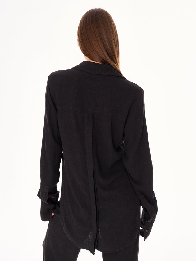 Ora Viscose and Linen Oversized Open Back Shirt Black