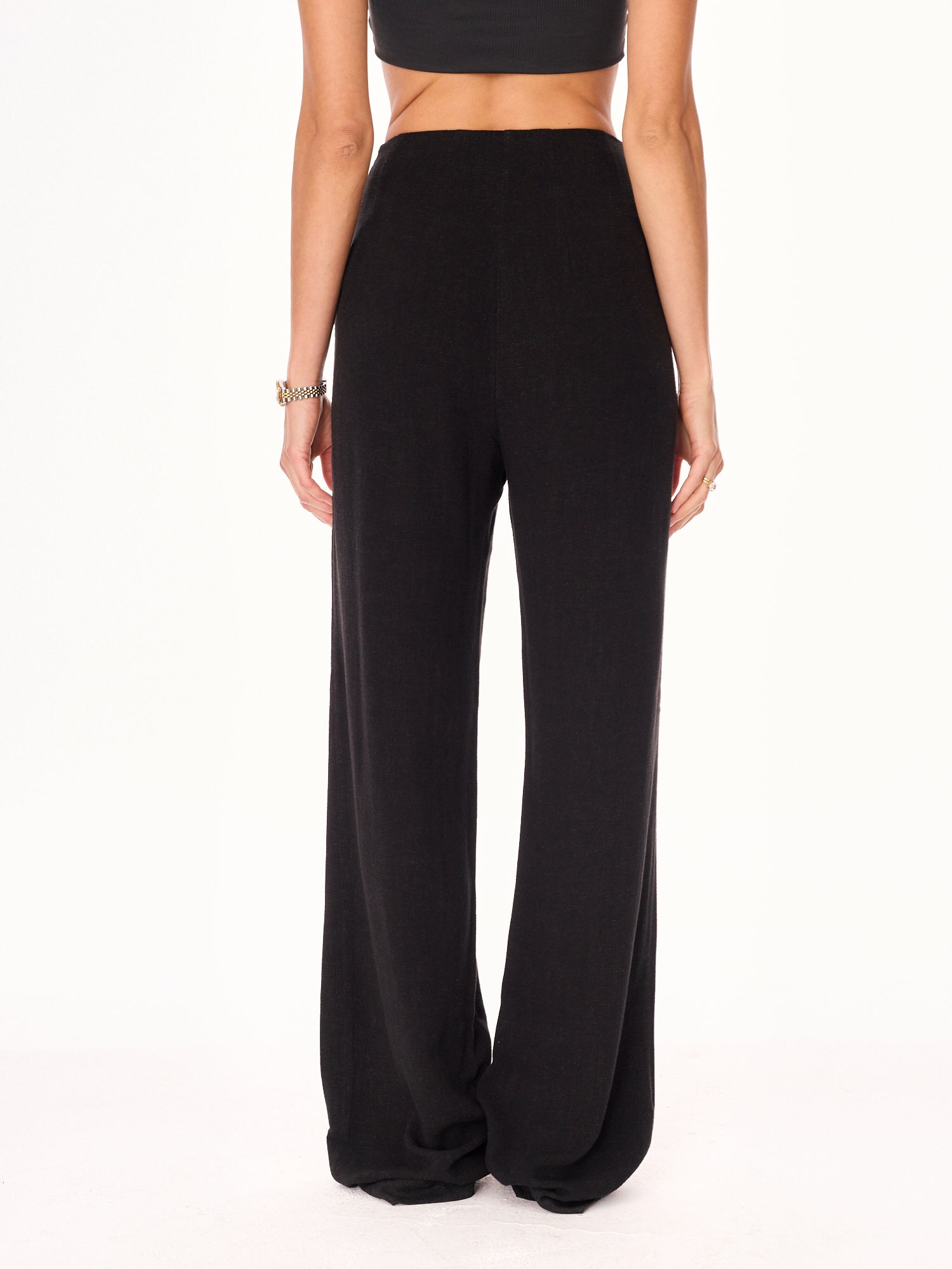 Ora High-Waist Viscose and Linen Trousers Black