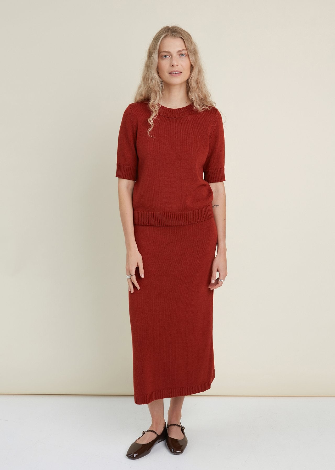 Knitted Merino Wool Skirt Rust
