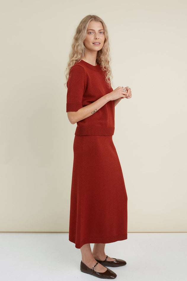 Knitted Merino Wool Skirt Rust