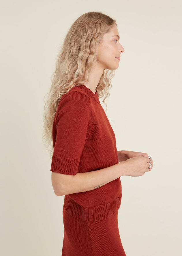 Merino Wool Two Piece Set with Top & Skirt Rust