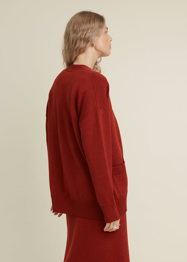 Button-Up Merino Wool Cardigan Rust
