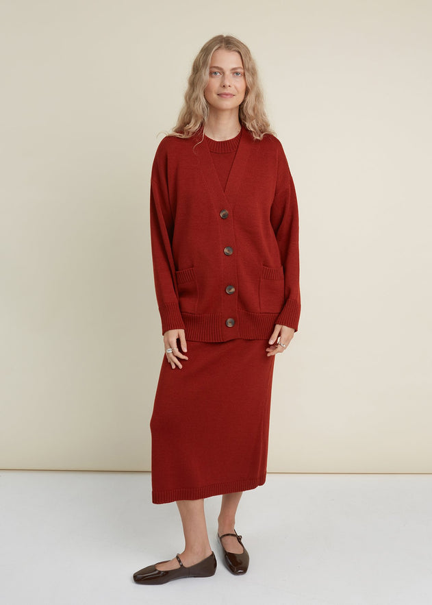 Button-Up Merino Wool Cardigan Rust