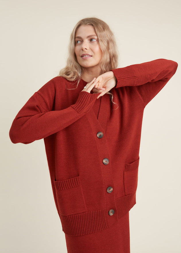 Button-Up Merino Wool Cardigan Rust