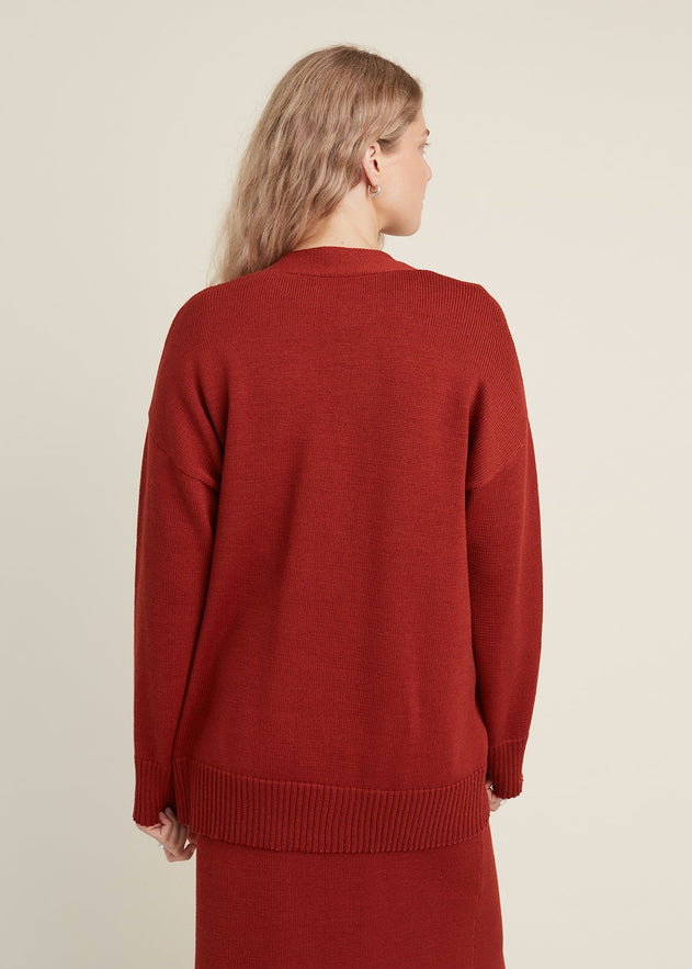 Button-Up Merino Wool Cardigan Rust