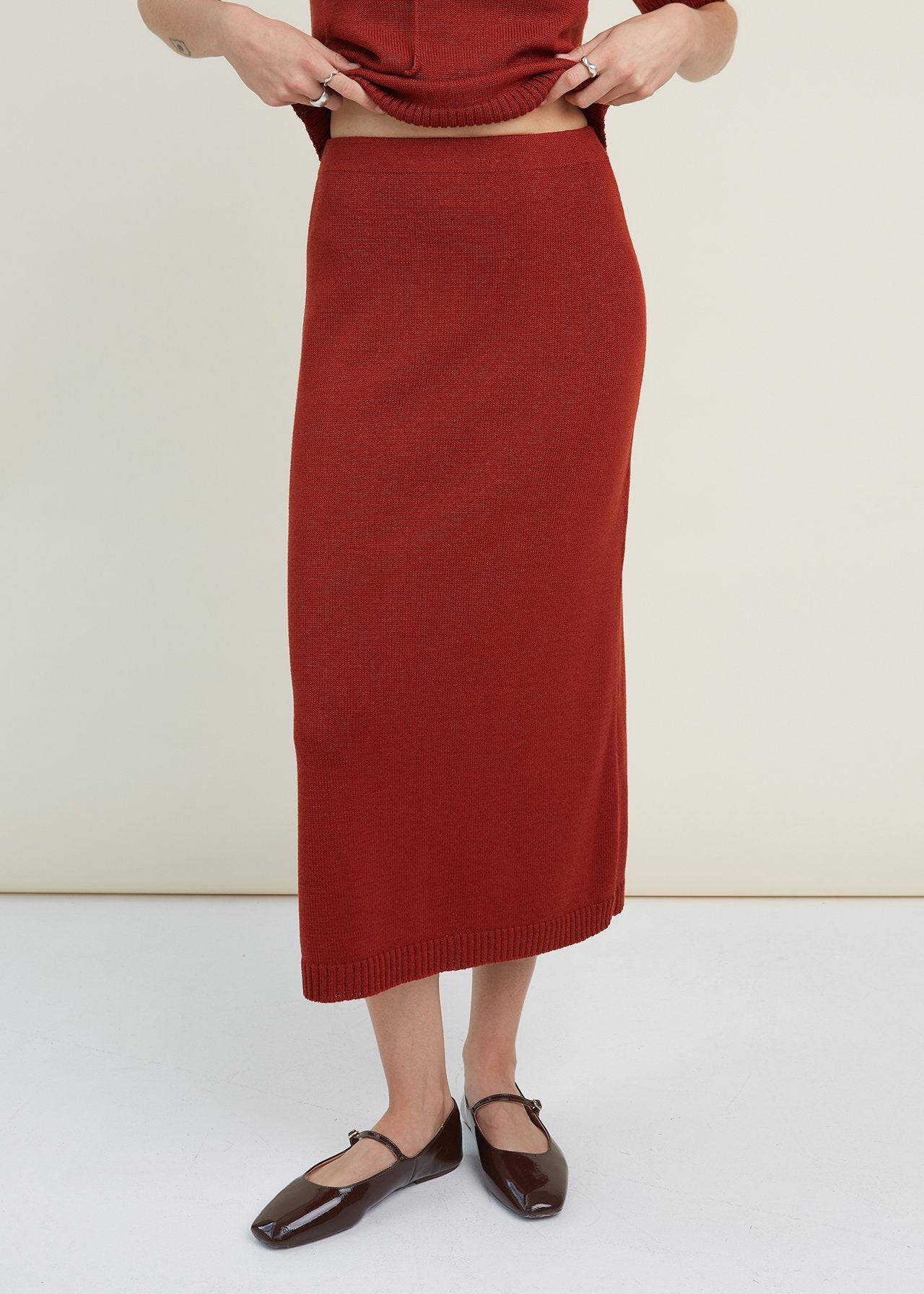 Knitted Merino Wool Skirt Rust