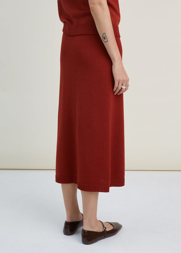 Merino Wool Two Piece Set with Top & Skirt Rust