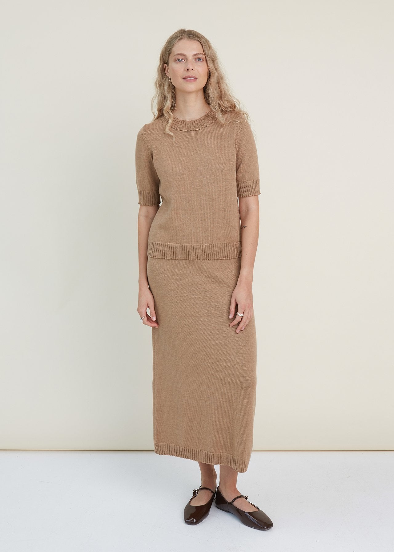 Knitted Merino Wool Skirt Camel