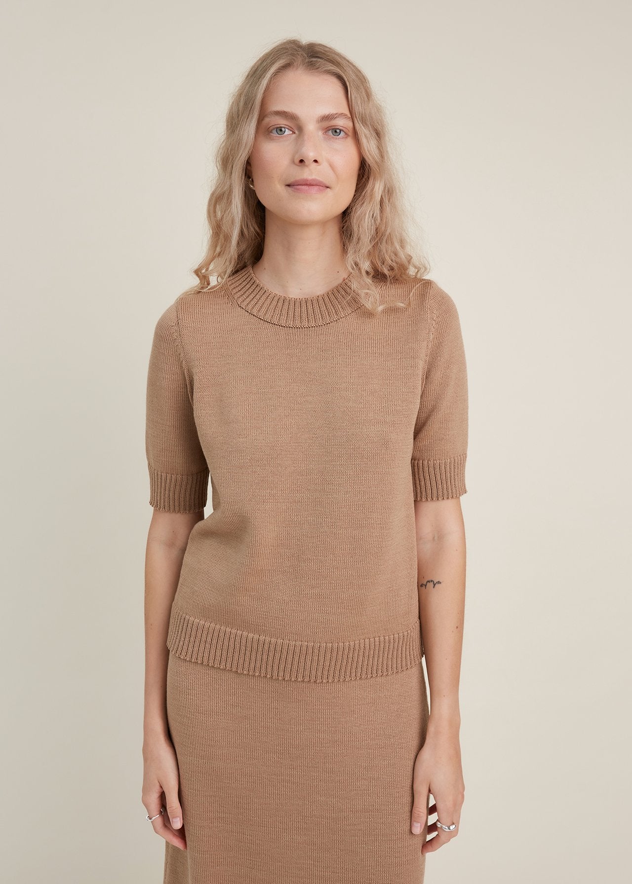 Knitted Merino Wool Top Camel