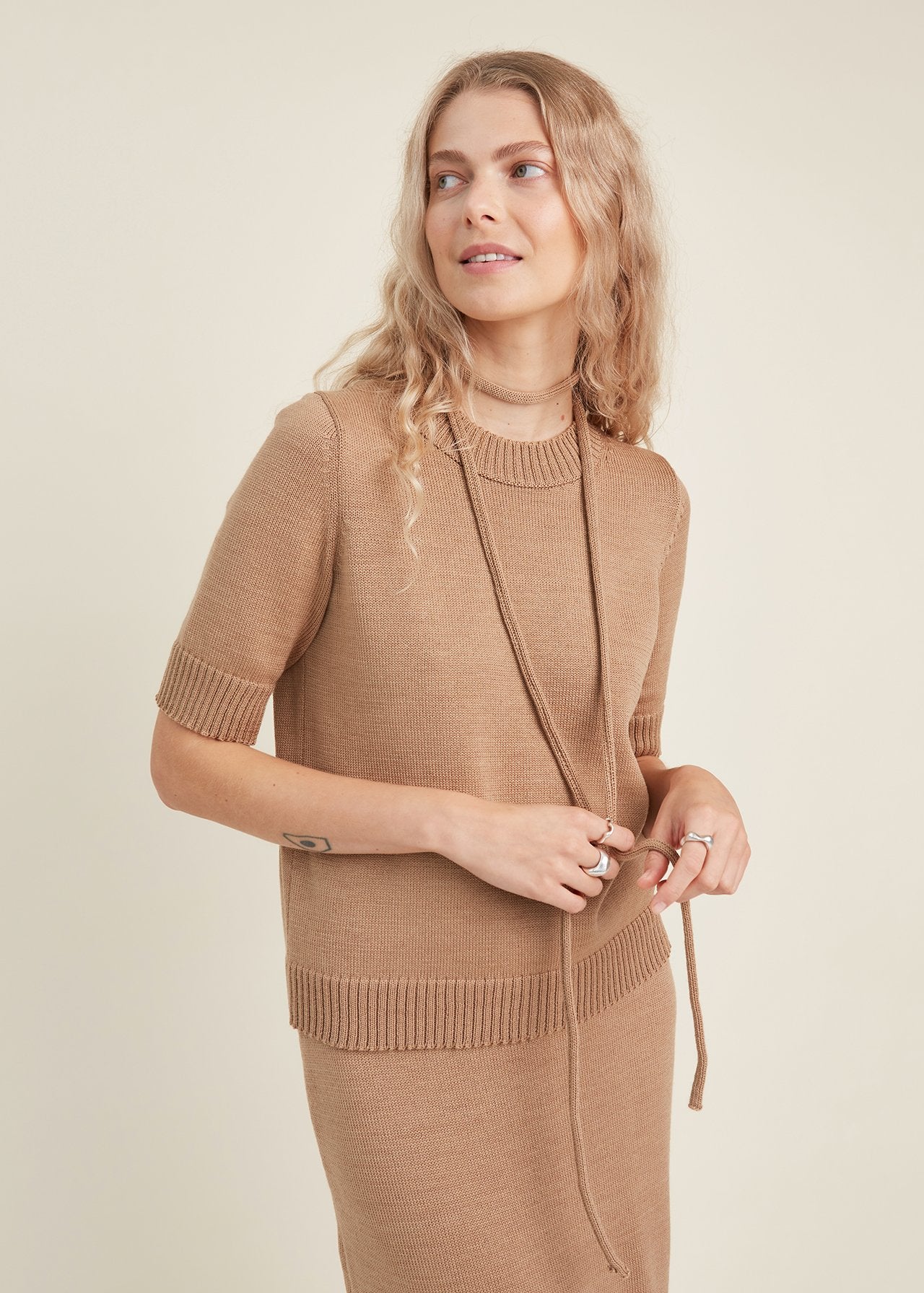 Knitted Merino Wool Top Camel