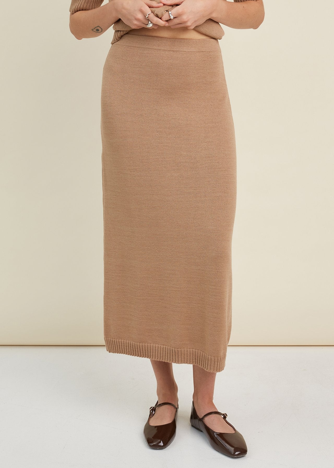 Knitted Merino Wool Skirt Camel