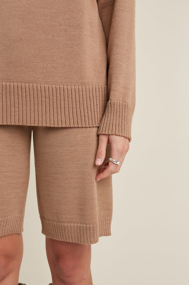 Knitted Merino Wool Oversized Sweater & Shorts Set