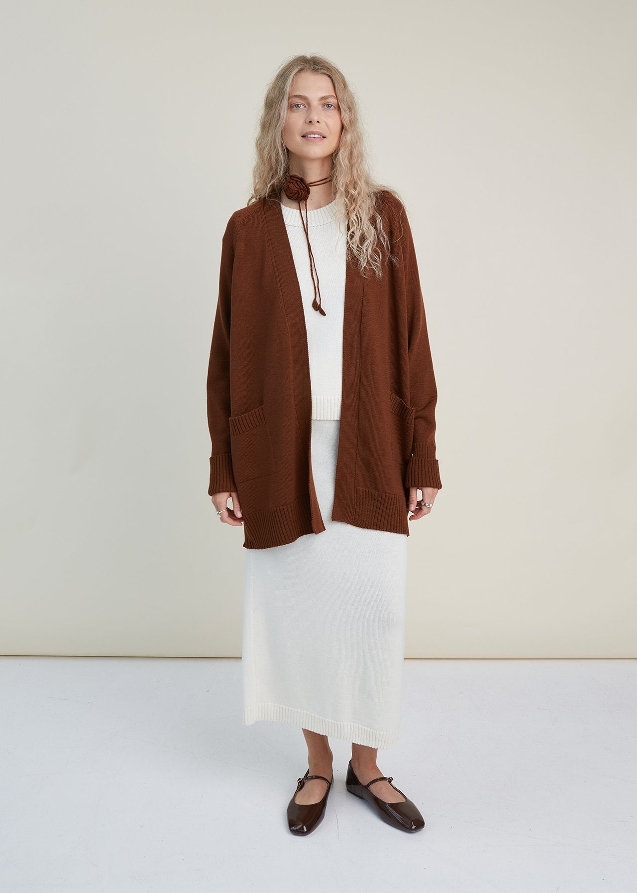 Knitted Merino Wool Cardigan with Pockets Chocolate