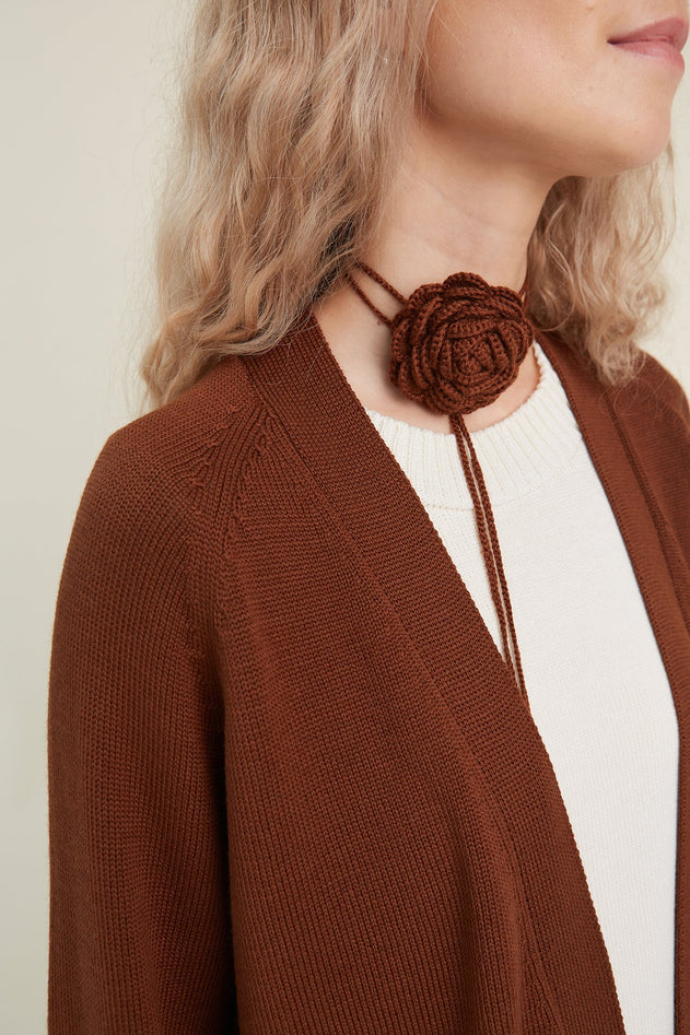 Knitted Merino Wool Cardigan with Pockets Chocolate