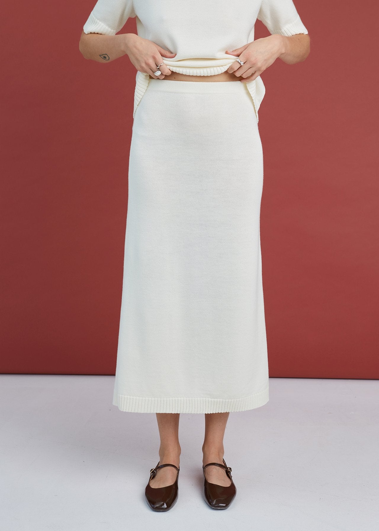 Knitted Merino Wool Skirt Natural White