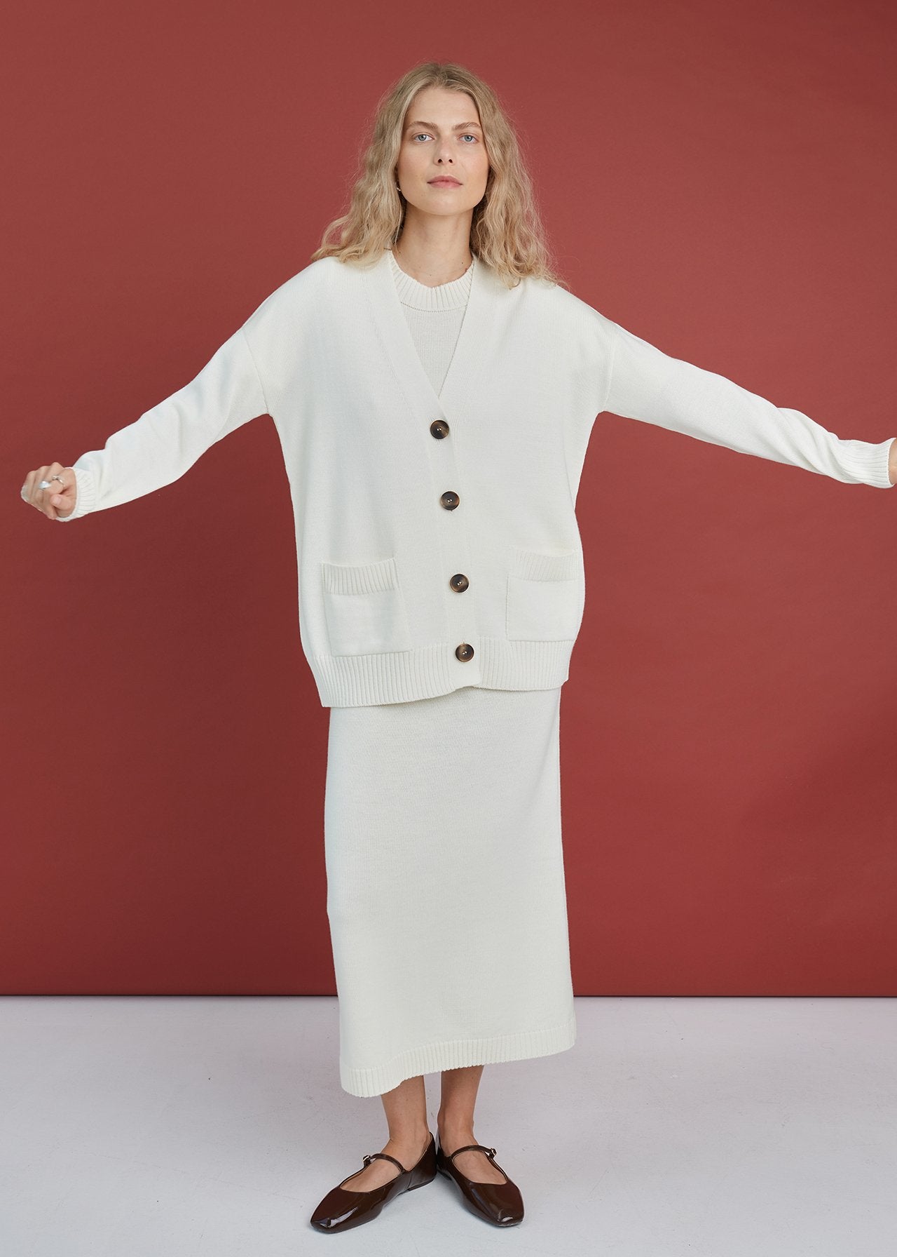 Button-Up Merino Wool Cardigan Natural White