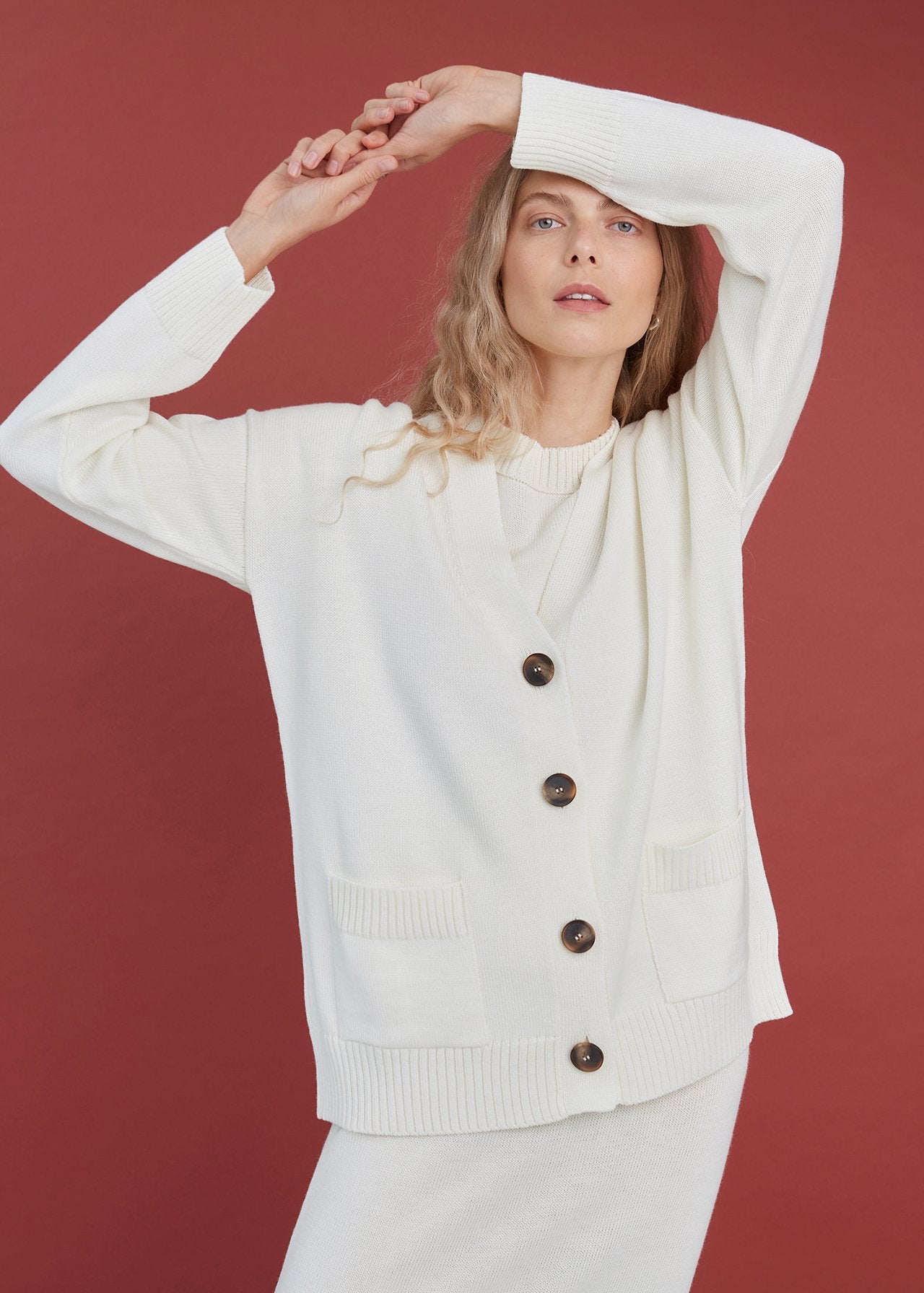 Button-Up Merino Wool Cardigan Natural White
