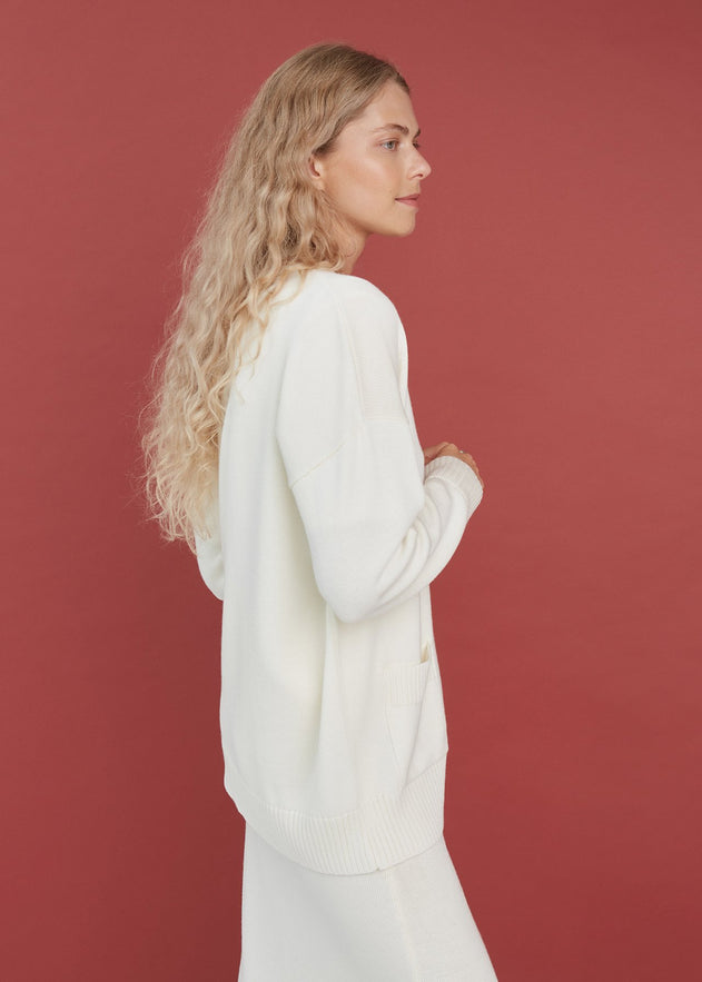 Button-Up Merino Wool Cardigan Natural White