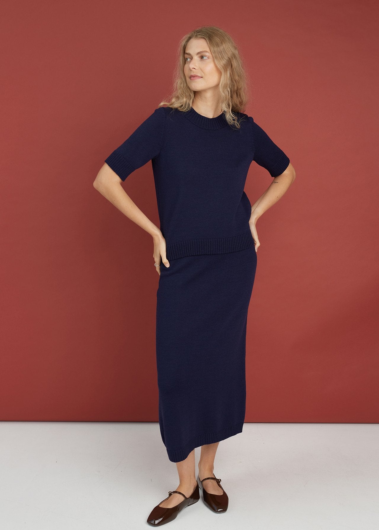Knitted Merino Wool Skirt Dark Blue
