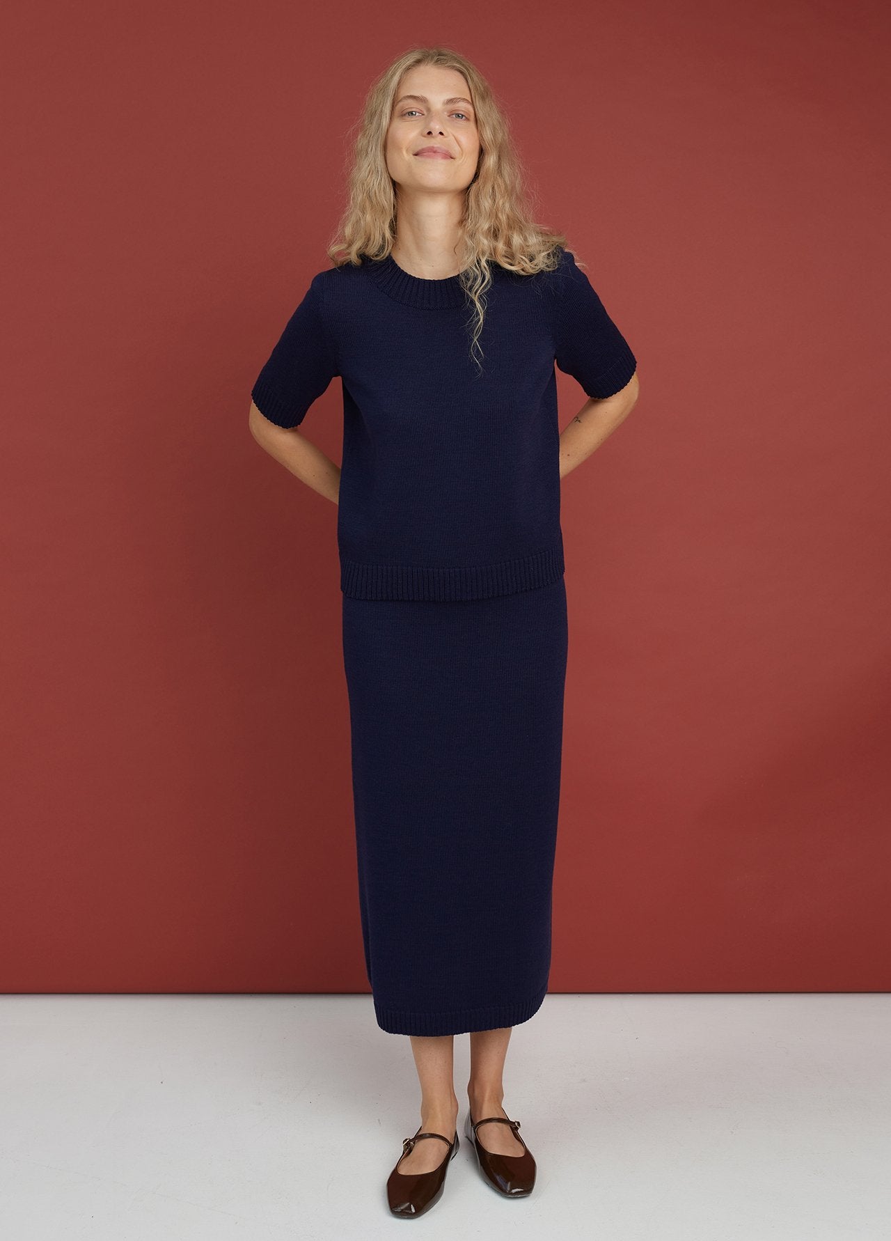 Knitted Merino Wool Top Dark Blue