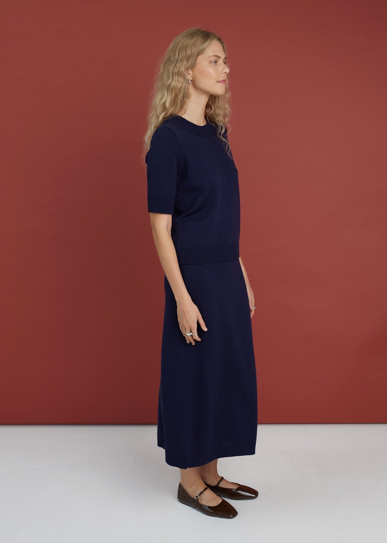 Knitted Merino Wool Skirt Dark Blue