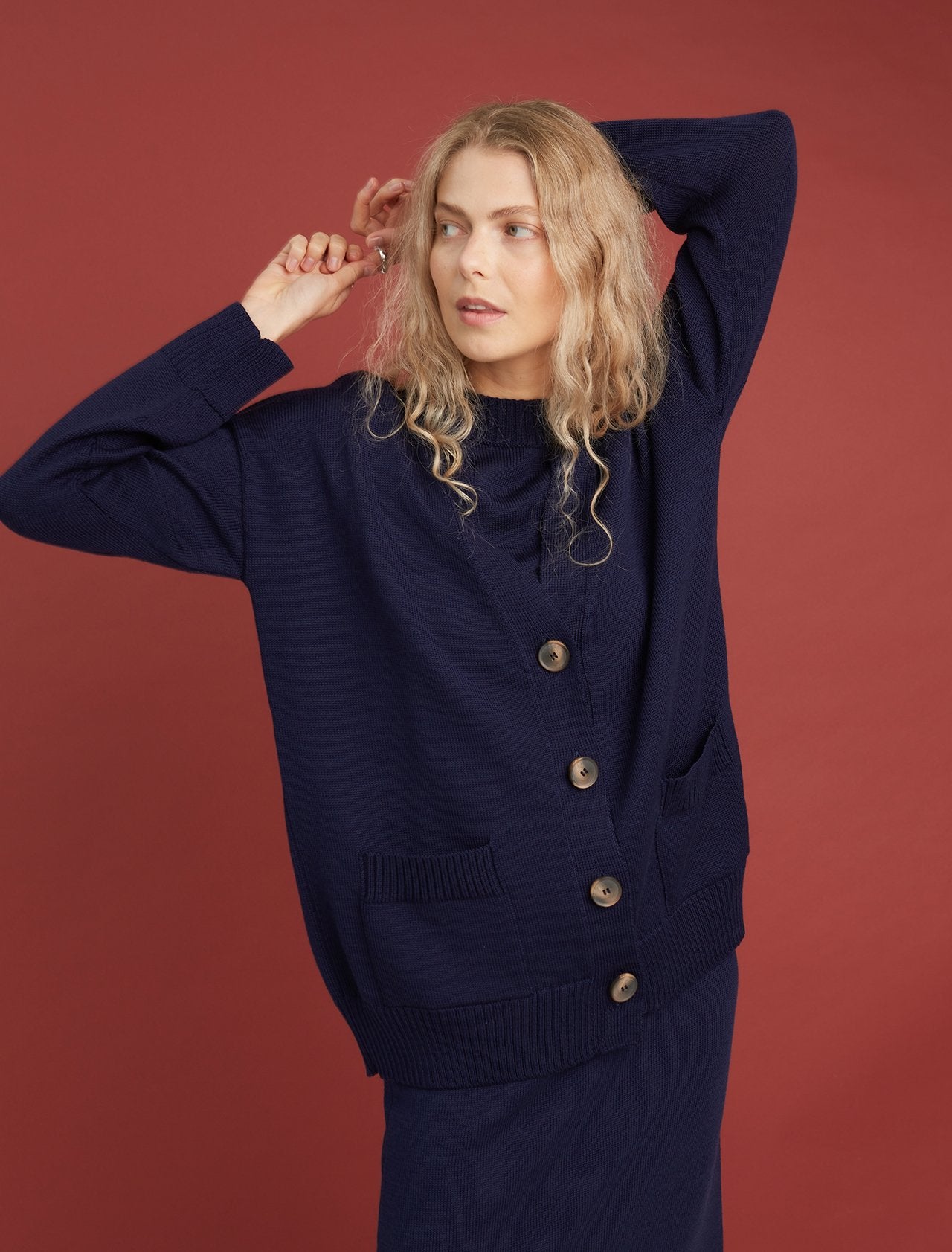 Button-Up Merino Wool Cardigan Dark Blue