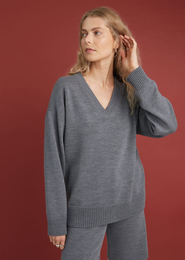V-Neck Merino Wool Knitted Sweater