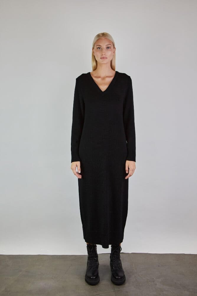 Knitted V-Neck Merino Wool Dress