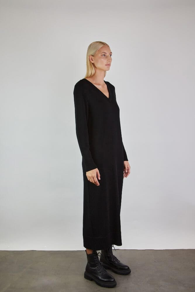 Knitted V-Neck Merino Wool Dress