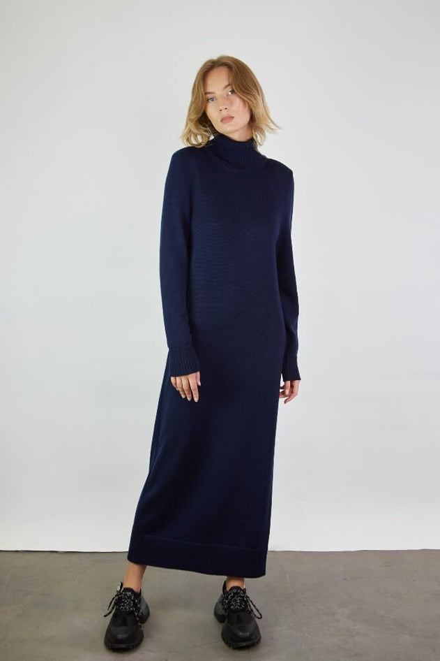 Turtleneck Knitted Merino Wool Sweater Dress