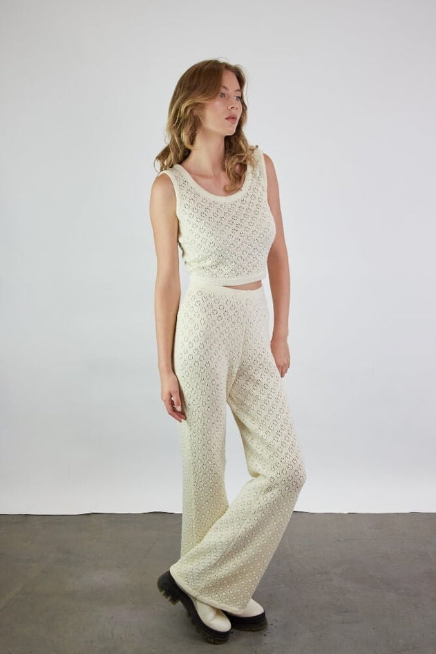 Knitted Merino Wool Lace Crop Top