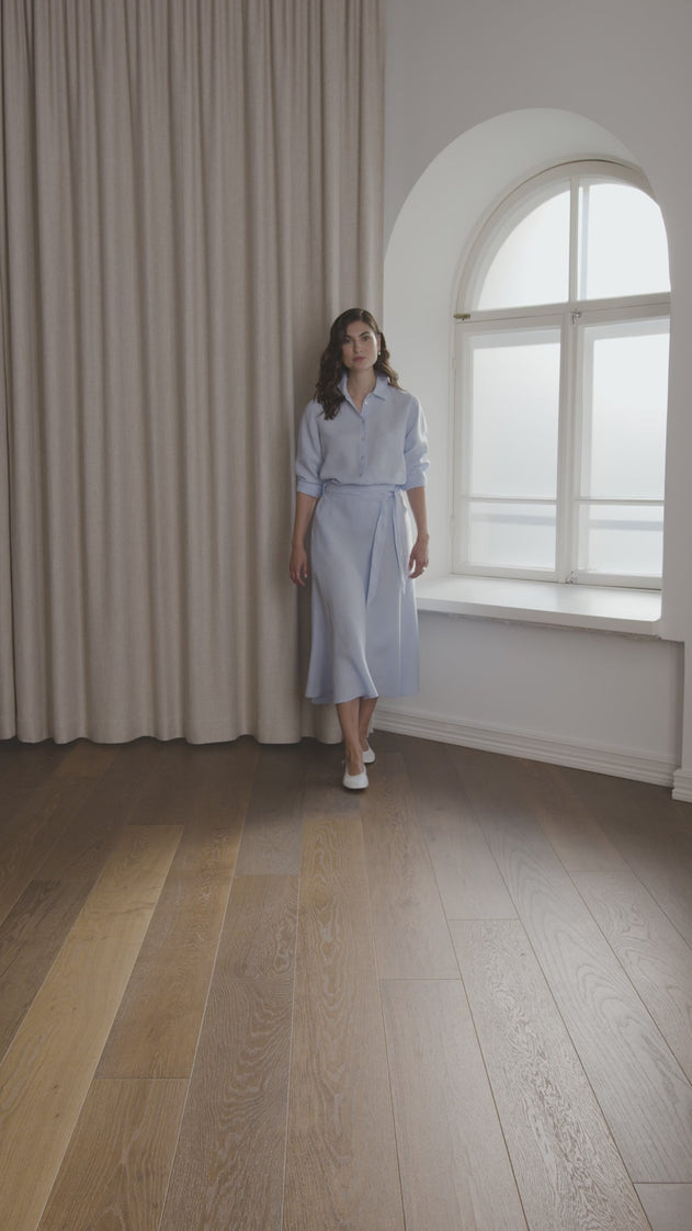 Liana Wide-hemmed Linen Skirt Sky