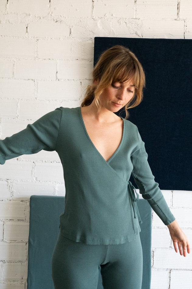 Gina Long Sleeved Crossover Top Sky Blue