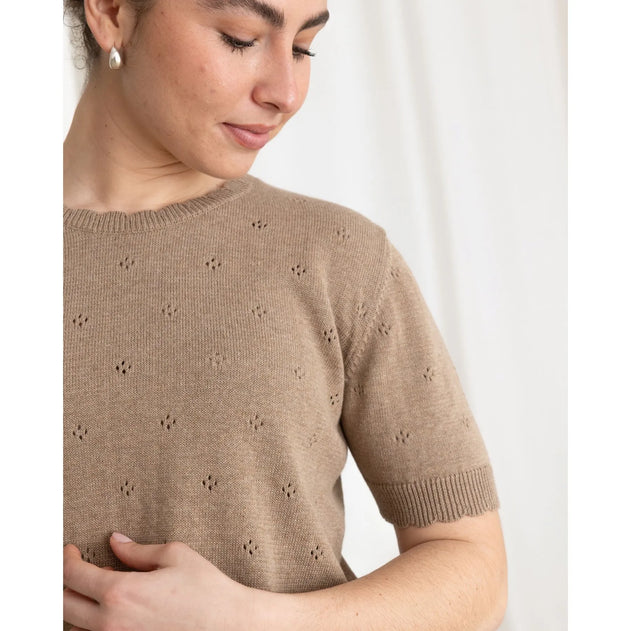 Short Sleeve Knit Sweater Mocha