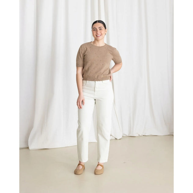 Short Sleeve Knit Sweater Mocha