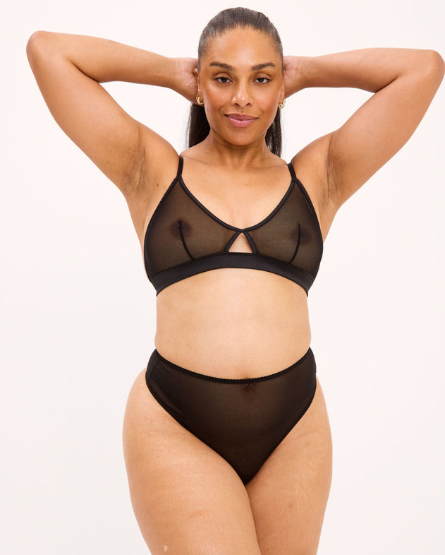 Mesh Cut-Out Triangle Bralette Black