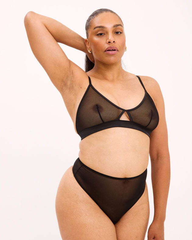 Mesh Cut-Out Triangle Bralette Black