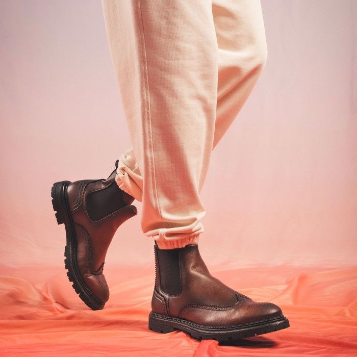 Casian Brown Vegan Chelsea Brogue Boots